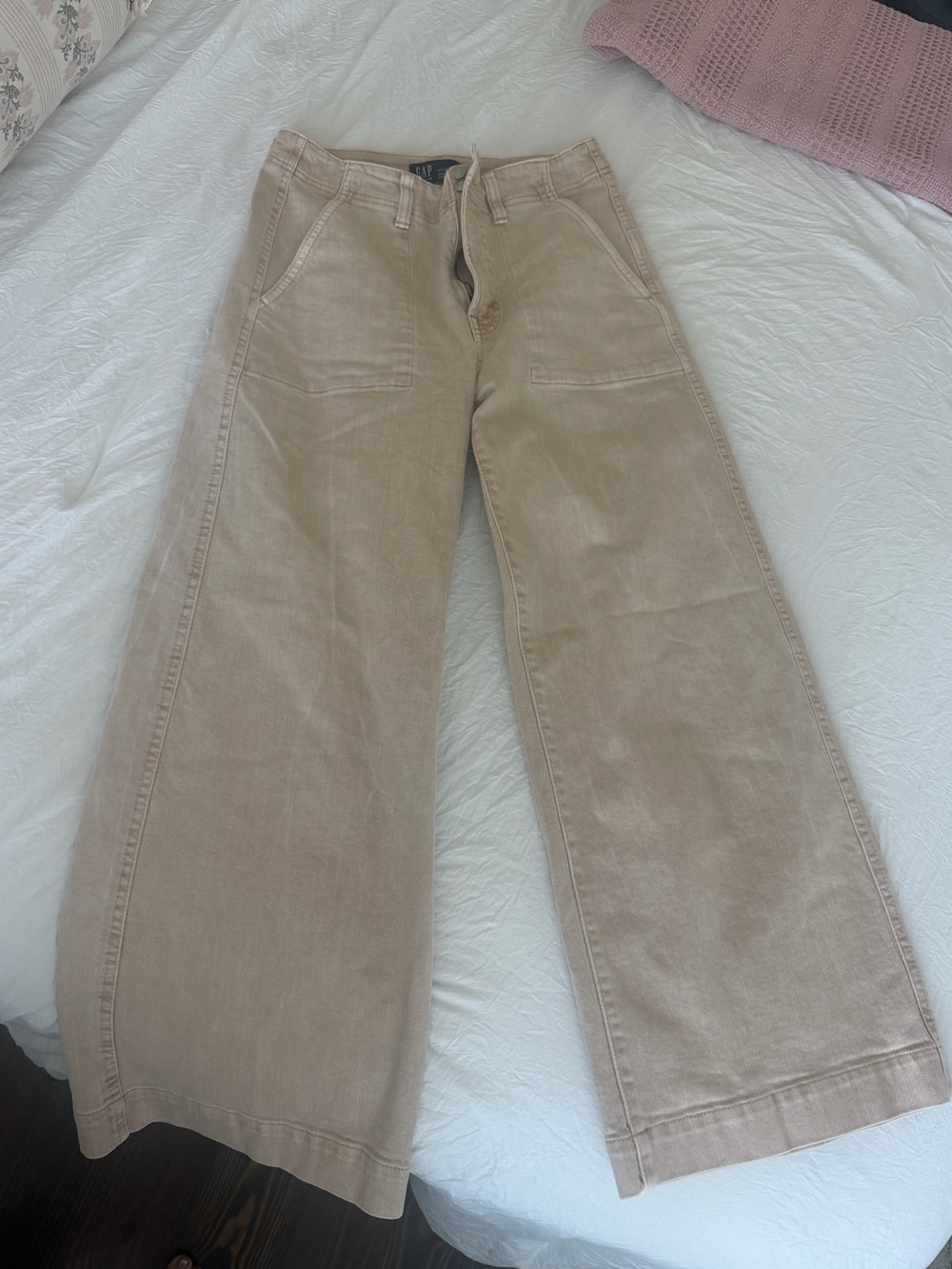 Wide-Leg Beige Jeans
